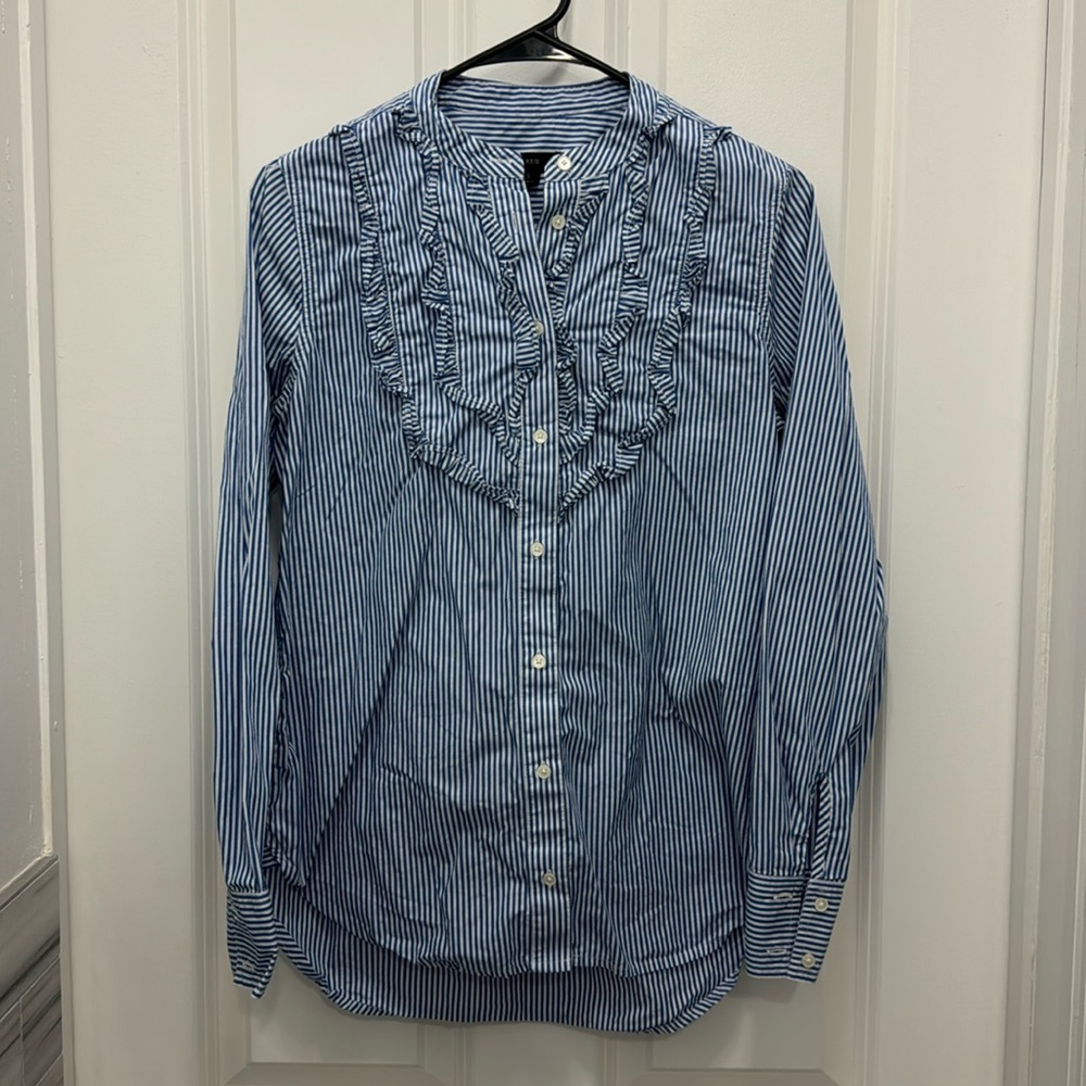 J. Crew Blue and White Striped Blouse - Size Small